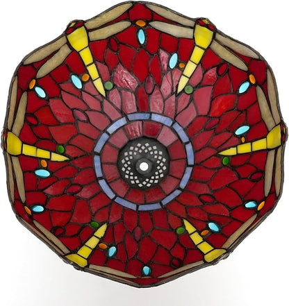 Tiffany Style Lamp Shade, 12 Inch Red Yellow Dragonfly Stained Glass Lamp Shade Replacement Lamp Cover Accessories Fit for Table Lamp Pendant Light Ceiling Light