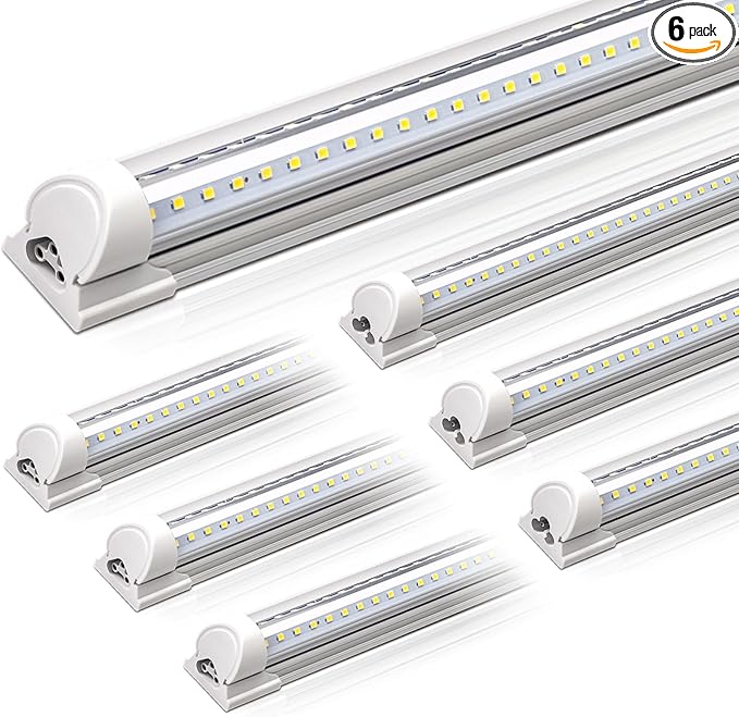 Barrina LED Shop Lights, 5FT, 50W, 6500LM, 5000K, Clear Cover T8 V-Shape Light Fixture, Linkable Shop Lights for Garage, Workshop, Warehouse, Basement, ETL Listed, 6 Packs