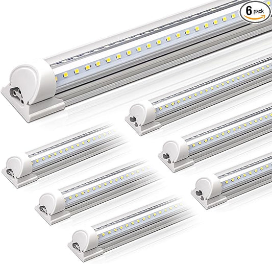 Barrina LED Shop Lights, 5FT, 50W, 6500LM, 5000K, Clear Cover T8 V-Shape Light Fixture, Linkable Shop Lights for Garage, Workshop, Warehouse, Basement, ETL Listed, 6 Packs