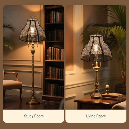 Metal Bronze and Gold lamp shades for floor lamps for bedroom or living room, 8-petal lotus lamp shape drum lamp shades, corner floor fan lamp with spider fitter (5.32" top x 13" bottom x 9.5" high)