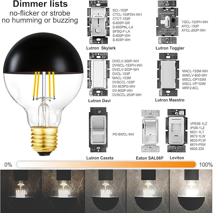Leools Half Black LED Light Bulbs,Dimmable 6W (Equivalent 60Watt) Edison Bulbs,4000K Daylight White,G80/G25 Half Chrome Dipped Anti-Glare LED Filament Bulbs,Decorative Bulb,CRI 90+ E26 Base Pack of 4
