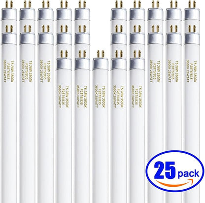 T5 28 Watts Fluorescent Light Bulb, 46 Inch T5 Fluoerscent Tube Compatible with Philips F28T5/835/ALTO, Sylvania FP28/835/ECO, 3500K Soft White Mini Bi-Pin Base G5, 2800 Lumens CRI 85 25 Pack