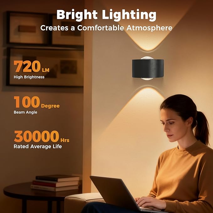 Wall Lights Outdoor 8W, 3000K 705 LM Modern Porch Light, Up Down Lights, Matte Black Waterproof Wall Sconce, Aluminum, Exterior Light Fixture Wall Mount for Porch Patio Door (4-Packs)