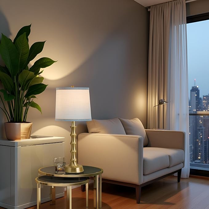 24" Gold Table Lamps Set of 2 with White Shade, Modern Small Bedroom & Nightstand Lights for Living Room & End Table