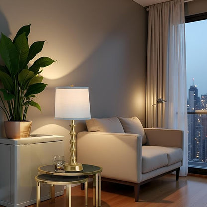 24" Gold Table Lamps Set of 2 with White Shade, Modern Small Bedroom & Nightstand Lights for Living Room & End Table