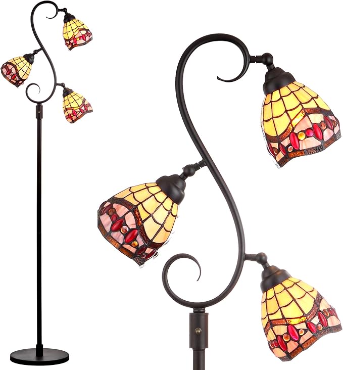 JONATHAN Y JYL8013A 70.5" Traditional Tiffany Style Floor Lamp, Bronze 3-Light Tree Standing Lamp for Living Room, Bedroom, Office with Multi-Color Stained Glass Shades, 3 LED Bulbs Included