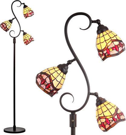 JONATHAN Y JYL8013A 70.5" Traditional Tiffany Style Floor Lamp, Bronze 3-Light Tree Standing Lamp for Living Room, Bedroom, Office with Multi-Color Stained Glass Shades, 3 LED Bulbs Included