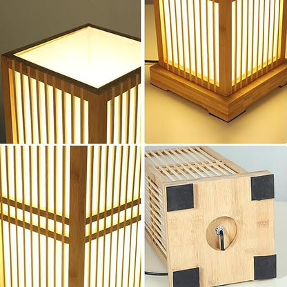Japanese Table Lamp Handmade Bamboo Table Lamps Lantern Shade Natural Wooden Base Eye-Caring Bedroom Bedside nightstand Light Vintage Modern Table lamp Study Room Desk Lamp Reading Lamp