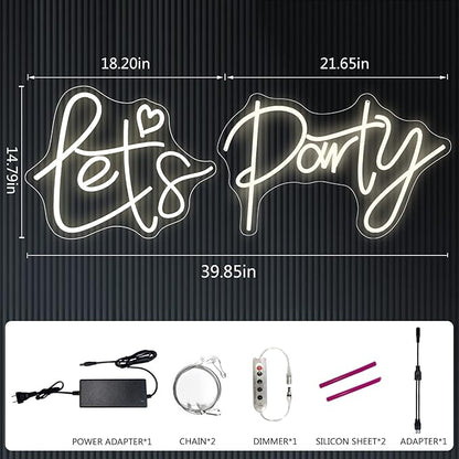 Super Large Let's Party Neon Sign for Bedroom Wall Super Neon Sign for Wall Decor for Bachelorette Party, Engagement Party, Birthday Party,Wedding Party Warm White