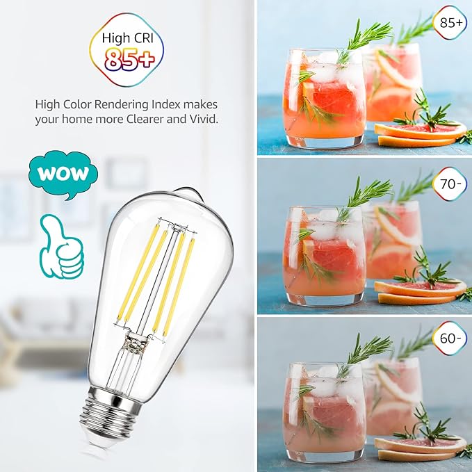 MAXvolador 12-Pack Dimmable Vintage LED Edison Bulb 60W Equivalent, 6W 850Lumens Neutral White 4000K ST58 Antique Filament Light Bulbs, E26 Base