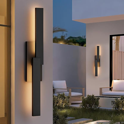 LamQee 31.5" Aluminum Long Outdoor Wall Lights, 3000K 1000LM 20W Integrated LED, Black Modern Exterior Lighting Fixtures IP65 Waterproof Contemporary Outside Sconce for House Porch Patio Garage Door