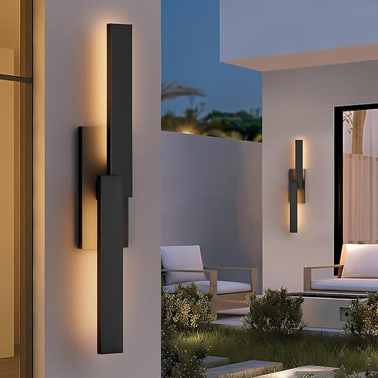 LamQee 31.5" Aluminum Long Outdoor Wall Lights, 3000K 1000LM 20W Integrated LED, Black Modern Exterior Lighting Fixtures IP65 Waterproof Contemporary Outside Sconce for House Porch Patio Garage Door