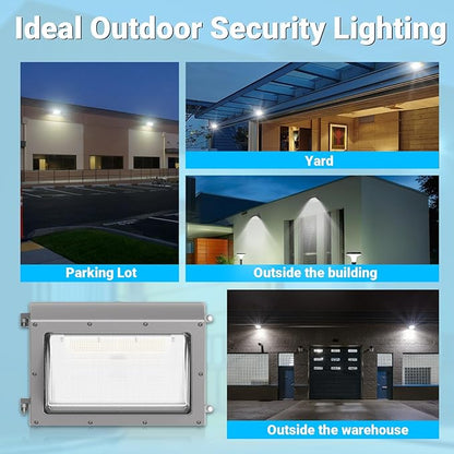 120W LED Wall Pack Light,Outside Exterior Lighting with Anti-Yellowing Glass Lens Dusk to Dawn 18000LM 5000K IP66 100-277V Commercial Security Light for Yard/Factory/Parking Lot,5-Year Warranty
