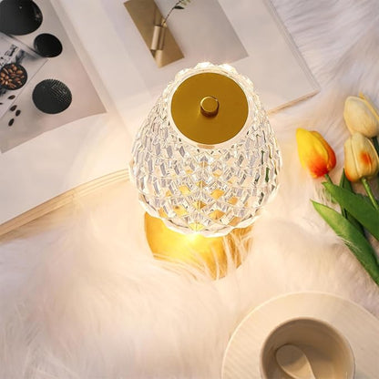 Liliful 1 Pcs Cordless Table Lamp Rechargeable Touch LED Small Gold Portable Battery Operated USB-c Desk Lamp 3 Color Dimmable for Bedroom Living Room Dining (Gold,Diamond Style)