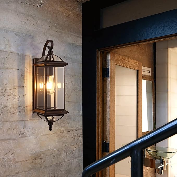 Milaii Copper Outdoor Wall Lights 20" H Exterior Light Fixture Oil Rubbed Bronze Anti-Rust Wall Lantern Fixture Waterproof Wall Mount Porch Light for Garage Patio Doorway E26 Base Socket