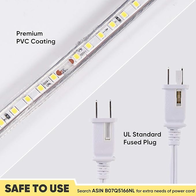 Shine Decor LED Strip Light 50FT 120VAC, Super Bright 6337 Lumens Dimmable, IP65 Waterproof for Outdoor Indoor, 3000K Warm White Every 1.6ft Cuttable Proselect Lighting Strip, 6x10mm ETL Listed