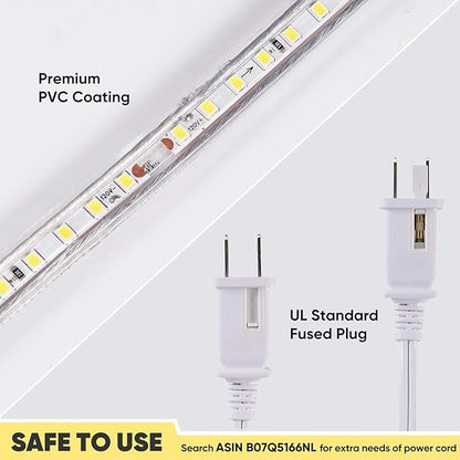 Shine Decor LED Strip Light 50FT 120VAC, Super Bright 6337 Lumens Dimmable, IP65 Waterproof for Outdoor Indoor, 3000K Warm White Every 1.6ft Cuttable Proselect Lighting Strip, 6x10mm ETL Listed