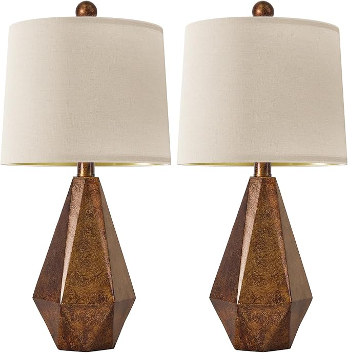 PoKat 20.25" Golden Brown Table Lamps Set of 2 for Night Stands, Vintage Bedroom Lamps for Bedroom Living Room, Retro Bedside Lamps for End Table, Suitable for Small Place, Golden Brown