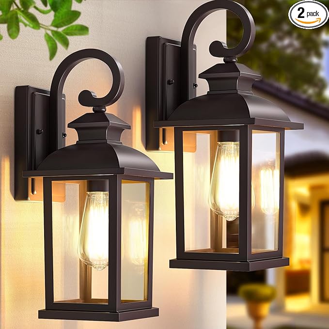 Brown Outdoor Wall Lights Exterior 2-Pack,15" Waterproof Retro Front Porch Lights Outdoor Wall Sconce Lights Fixtures Wall Mount for House Entryway Garage, Bulbs Not Included