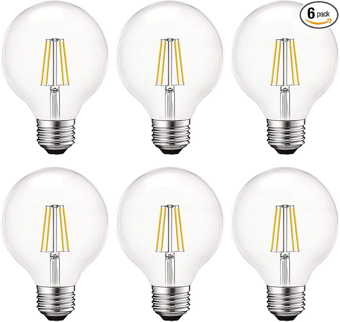 LUXRITE Vintage G25 LED Globe Light Bulbs 60W Equivalent, 550 Lumens, 5000K Bright White, Dimmable Round Edison Bulb 5W, Clear Glass, LED Filament Bulb, E26 Standard Base (6 Pack)
