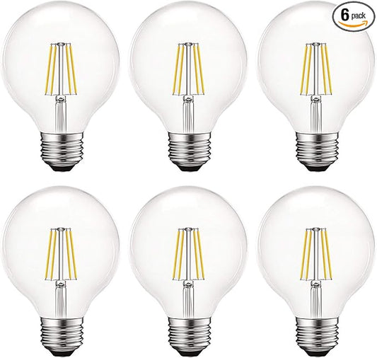 LUXRITE Vintage G25 LED Globe Light Bulbs 60W Equivalent, 550 Lumens, 5000K Bright White, Dimmable Round Edison Bulb 5W, Clear Glass, LED Filament Bulb, E26 Standard Base (6 Pack)