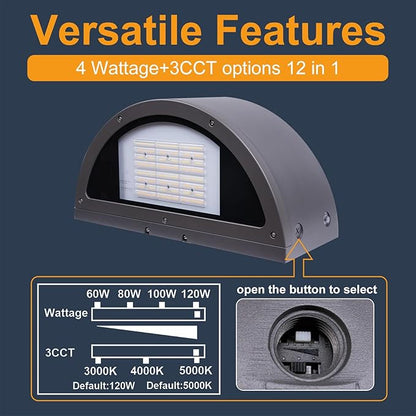 120W Full Cutoff LED Wall Pack Light, 3000/4000/5000K 3CCT, 60/80/100/120W Selectable, Commercial Security Lighting Outdoor LED Wall Lights for Building Parking Warehouse,100-277V,ETL Listed