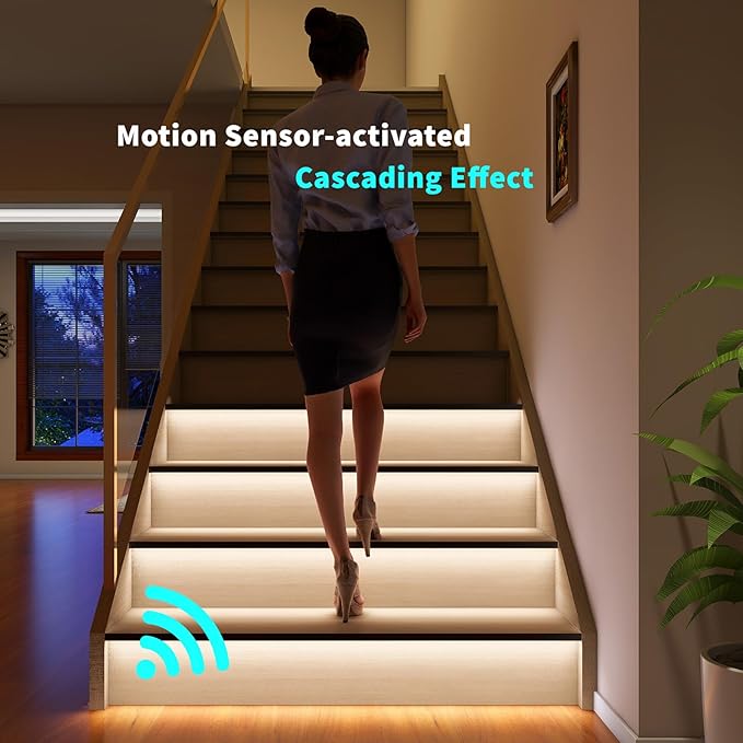 Stair Lights Indoor Motion Sensor Smart Interior Led Step Lights16 Stairs 40 Inch Length Cuttable Led Light Strip for Staircase Scene (Cool White 6000K, 20 Stairs)