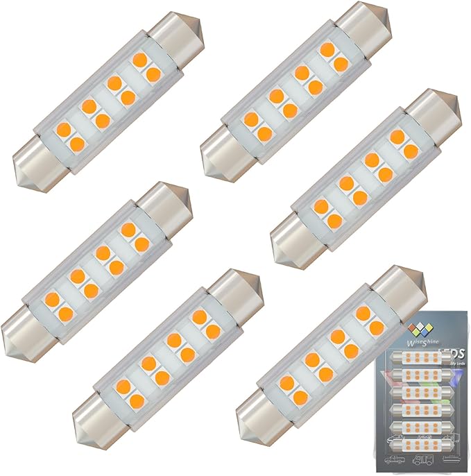 578 Festoon LED Bulb 43mm 44mm,211-2 LED Bulbs Gold Amber,Festoon 212-2 LED Bulb DC 12V for Automotive Interior Dome Door Trunk Lights (Pack 6)