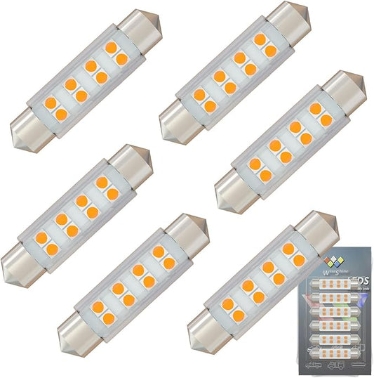 578 Festoon LED Bulb 43mm 44mm,211-2 LED Bulbs Gold Amber,Festoon 212-2 LED Bulb DC 12V for Automotive Interior Dome Door Trunk Lights (Pack 6)