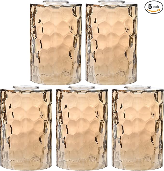 Glass Lamp Shade Replacement Globe & Cover for Light Fixture, 6-1/16" Height 4-1/16" Diameter, 1-5/8 inch Fitter, 5 Pack Amber Hammered Water Ripple Cylinder Glass Shade