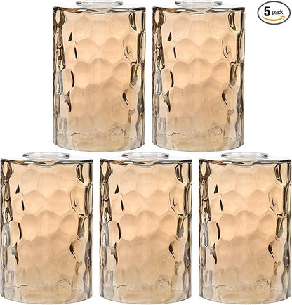 Glass Lamp Shade Replacement Globe & Cover for Light Fixture, 6-1/16" Height 4-1/16" Diameter, 1-5/8 inch Fitter, 5 Pack Amber Hammered Water Ripple Cylinder Glass Shade