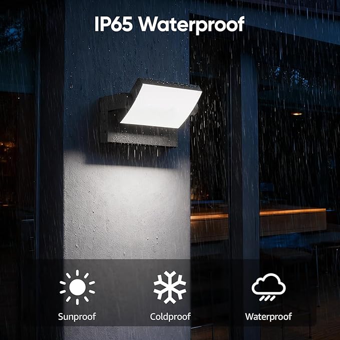 40W LED Outdoor Wall Lights, 5500K Modern Exterior Light Fixtures, IP65 Waterproof Flood Lights, 360 ° Adjustable Head Black Porch Lighting for House (2 Packs)