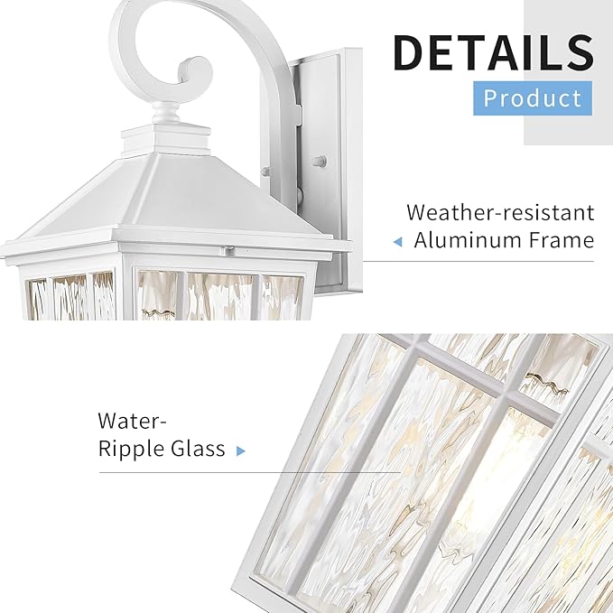 Darkaway Large Outdoor Wall Lights for House, 18inch Exterior Lighting Fixtures Wall Mount Outdoor Porch Lights Waterproof White Outside Sconce Lights with Water Ripple Glass for Patio Hallway Garage
