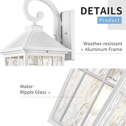 Darkaway Large Outdoor Wall Lights for House, 18inch Exterior Lighting Fixtures Wall Mount Outdoor Porch Lights Waterproof White Outside Sconce Lights with Water Ripple Glass for Patio Hallway Garage