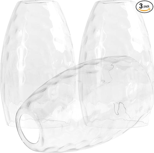 GO&SO 3-Pack Water Ripple Clear Glass Lamp Shades, Hand-Blown Light Fixture kitchen island Pendant Light -7.8"H Oval Fixtures,1.57" Fitter, E26 Base, Transparent Chandelier Shades Replacement Set