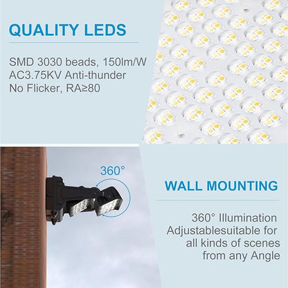 Lightdot 2Pack 250W LED Wall Pack Lights, 360° Adjustable Panel with Dusk to Dawn Photocell, 37500Lm 5000K, IP65 Waterproof & Advanced Heat Dissipation Outdoor Security Lighting(Height:20~35ft)