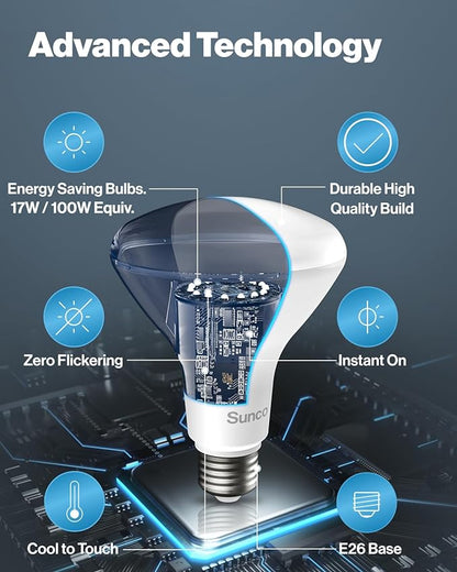 Sunco 12 Pack BR40 LED Light Bulbs, Indoor Flood Lights, Recessed Can Light Bulb, 1400 LM, 17W (100W Equivalent), 2700K Soft White, Dimmable, E26 Base, for Home, Bedroom, Kitchen UL.