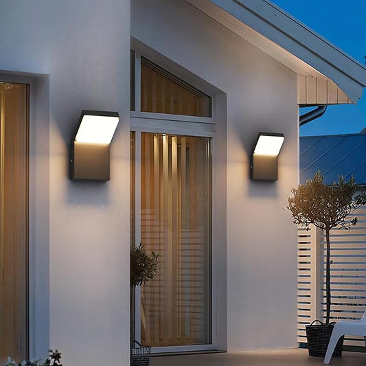 Aipsun Outdoor Wall Sconce Modern LED Porch Wall Lights Black Exterior Lighting Fixtures IP65 Outdoor Wall Mount Sconces Light 3000K Warm Light (2 Pack)