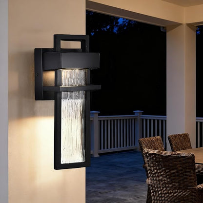 Alighting Modern Outdoor Light Fixture Black Outdoor Porch Lights for House with Water Glass 12W 3000K LED Modern Wall Sconce Lantern for Garage Patio Wall Light Fixture