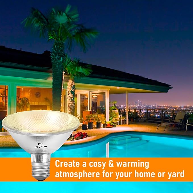 Par30 75W Short Neck Halogen Flood Light Bulbs 120V, 75W Dimmable Short Indoor Flood Light Bulbs E26, 6Pcs Par30 Halogen Light Bulbs 2700K for 5-6in Recessed/Ceiling Can/Accent/Tracking Lights