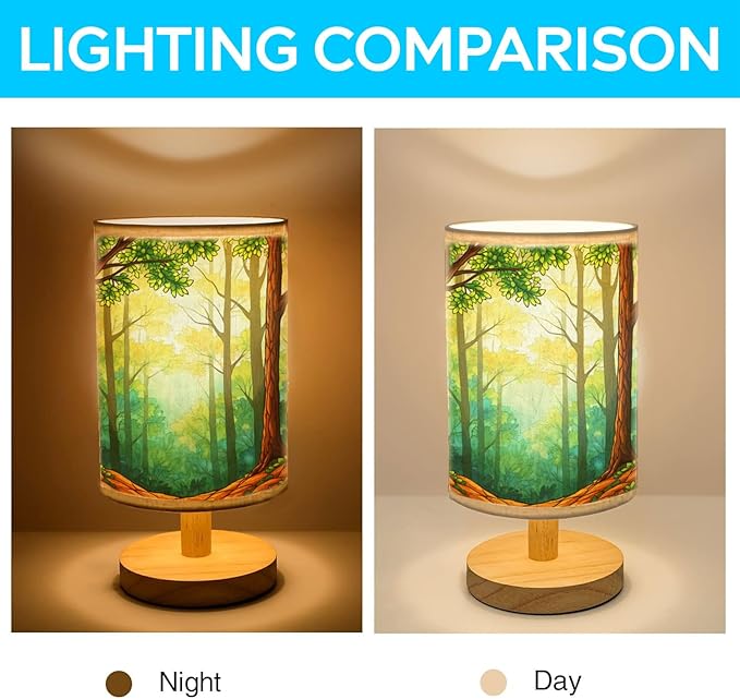 Cypress Tree Table Lamp LED 3-Color Pressed Bedside, Cypress Tree Shade Lamp with Wood Base for Bedroom Living Room Desk Office