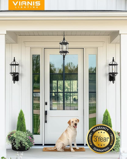 VIANIS 22" Large Dusk to Dawn Outdoor Lighting, Oil Rubbed Bronze Outdoor Wall Lights, Porch Lights Outdoor with Tempered Beveled Glass, Waterproof Exterior Lighting Fixtures, Classic Type