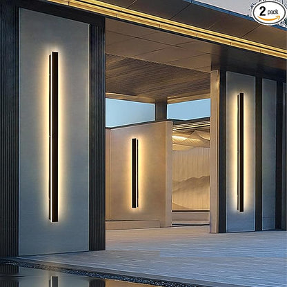 2PC 71inch Long Outdoor Wall Lights, IP65 Waterproof Black Modern Wall Sconce 3000K LED Exterior Wall Mount Sconces Anti Rust Porch Lights Acrylic Outdoor Lights for House Patio