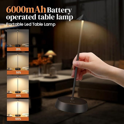 Cordless Table Lamp Rechargeable, Battery Operated 6000mAh Desk Lamp Touch Dimmable Lamp Outdoor Waterproof Portable Wireless Table Light, Small Table Lamp for Restaurant Bar/Outdoor(Black)