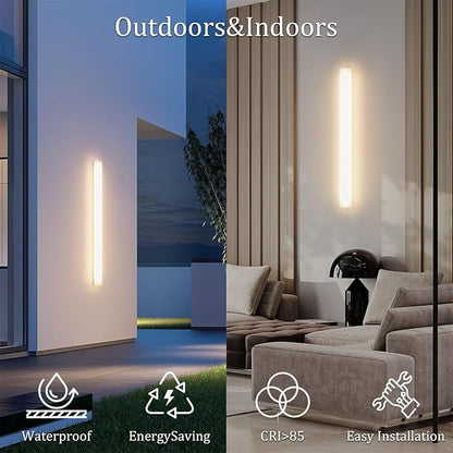 2 Pack 39.4In Long Outdoor Wall Light,Modern Outdoor Wall Sconces IP65 Waterproof Linear Exterior Wall Lights 3000K for Porch House Courtyard(White)