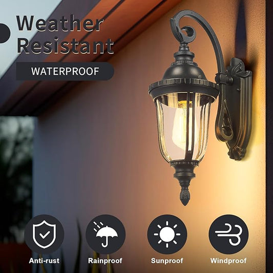 Outdoor Wall Light Fixture Black Porch Lights Outside Wall Mounted Lighting Clear Glass Shades Exterior Waterproof Lanterns Modern Outdoor Wall Sconces for Home, Yard, Patio