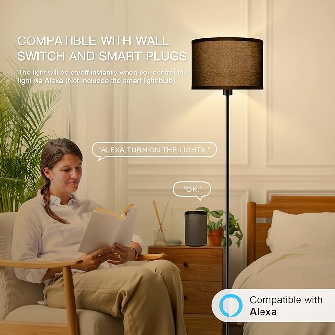 Floor Lamps for Living Room, Modern Standing Lamp, Black Lamp Shades, Foot Switch, Simple Pole Lamps Corner Lamp for Bedroom,Office, Living Room, Den, Bright Reading Floor Lamp(Without Bulb)