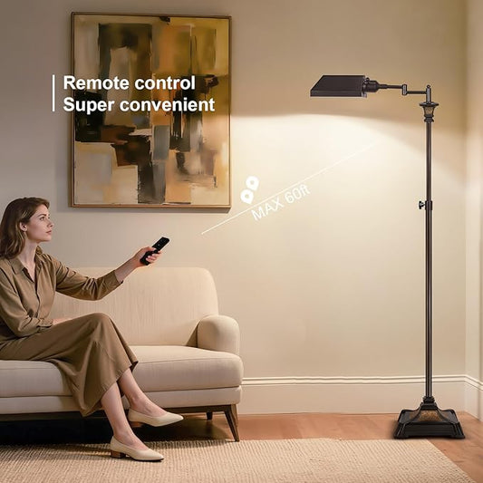 Scenekoy Adjustable Height Smart LED Floor Lamp for Living Room Bedroom, Remote Control Traditional 350º Swing Arm Standing Lamp with Swivel Metal Shade, Decor for Reading House Home Office