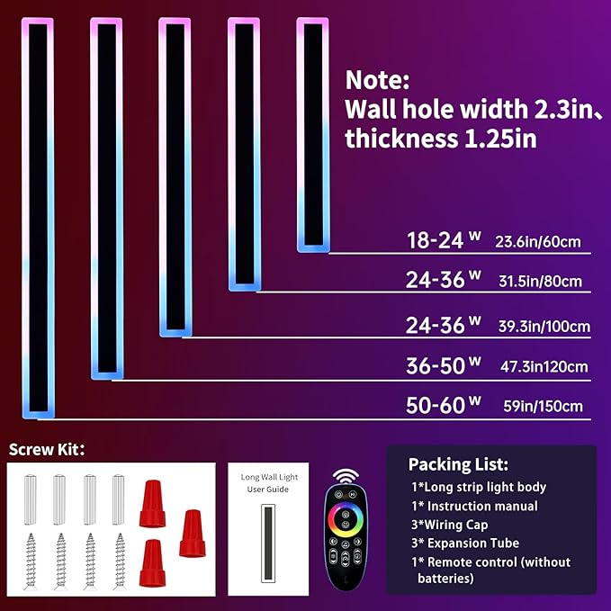 Mikeru 2pack 23.6inch Outdoor Wall Light Fixtures, RGB Modern Outdoor Wall Sconce 10%-100% Dimmable Smart Long LED Wall Light Wall Mount Featuring Multiple Modes and 12 Colors for Patio Entryway