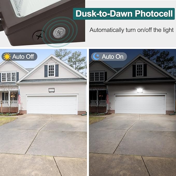 kadision LED Wall Pack with Dusk-to-Dawn Photocell, 120W/100W/80W Adjustable, 3000K/4000K/5000K Selectable, 15600lm 0-10V Dimmable Outdoor Security Lighting, 120-277V ETL Listed